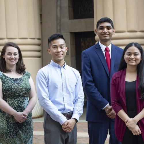 Josephine Gresko, Lance Mendoza, Gruhi Patel, and Kush Savsani teamed to win a national title. (Tom Kojcsich, University Marketing)