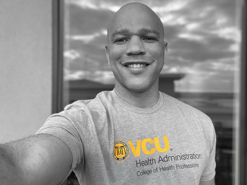 Stephan Davis wearing a College of Health Professions shirt