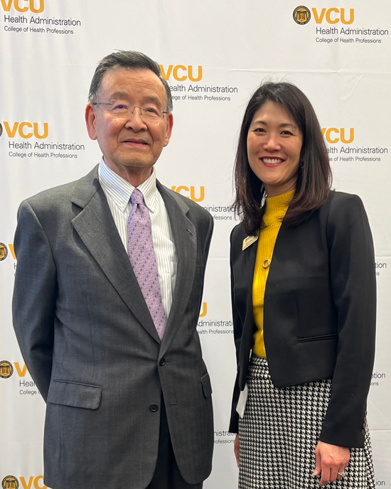 Paula H. Song, Ph.D., the Richard M. Bracken Chair and Professor of VCU Health Administration and incoming interim chair of the College of Health Professions, along with Thomas T.H. Wan, Ph.D., MHS, former VCU Health Administration chair and professor emeritus.