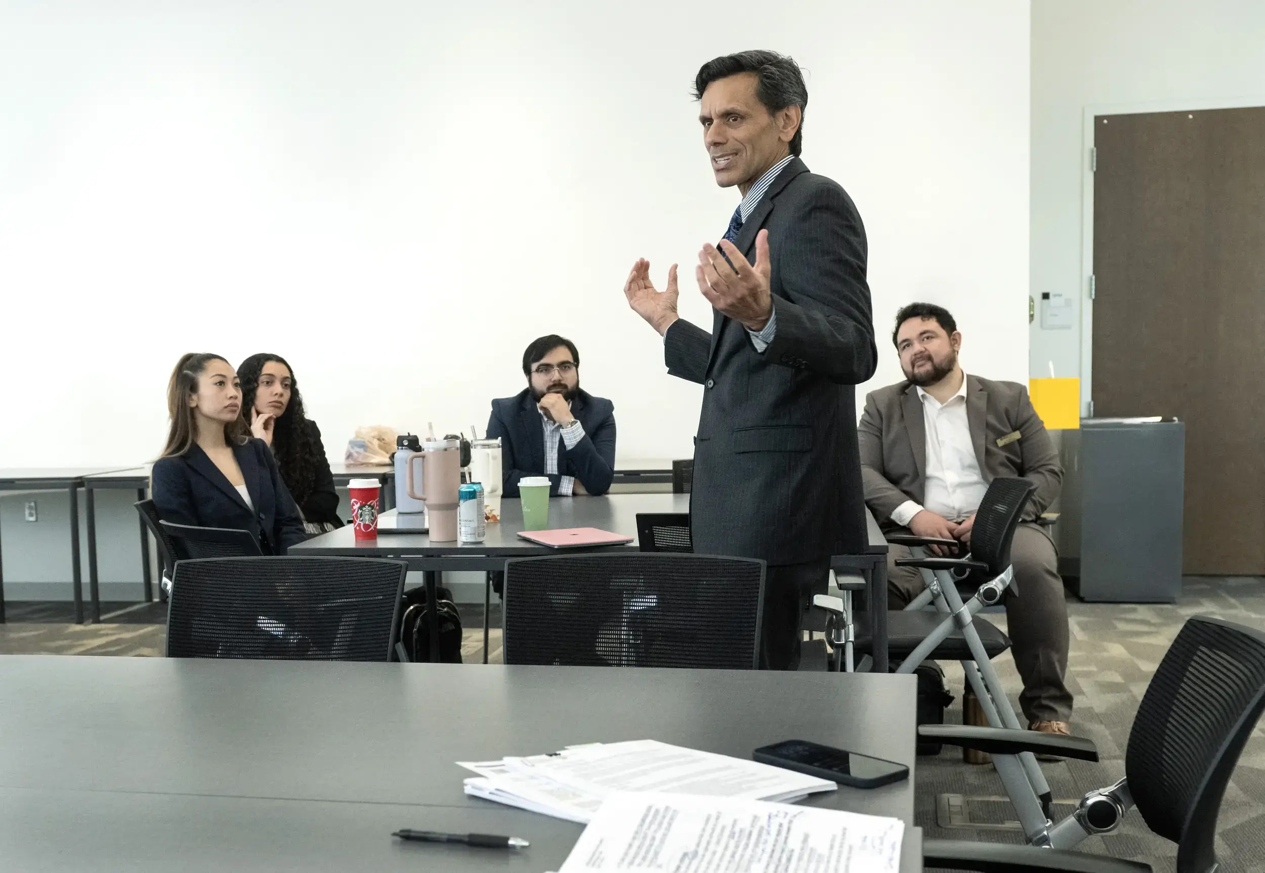 VCU President Michael Rao, Ph.D., shared lessons on leadership with master’s health administration students as the co-teacher of a class in the College of Health Professions. (Kevin Morley, Enterprise Marketing and Communications)