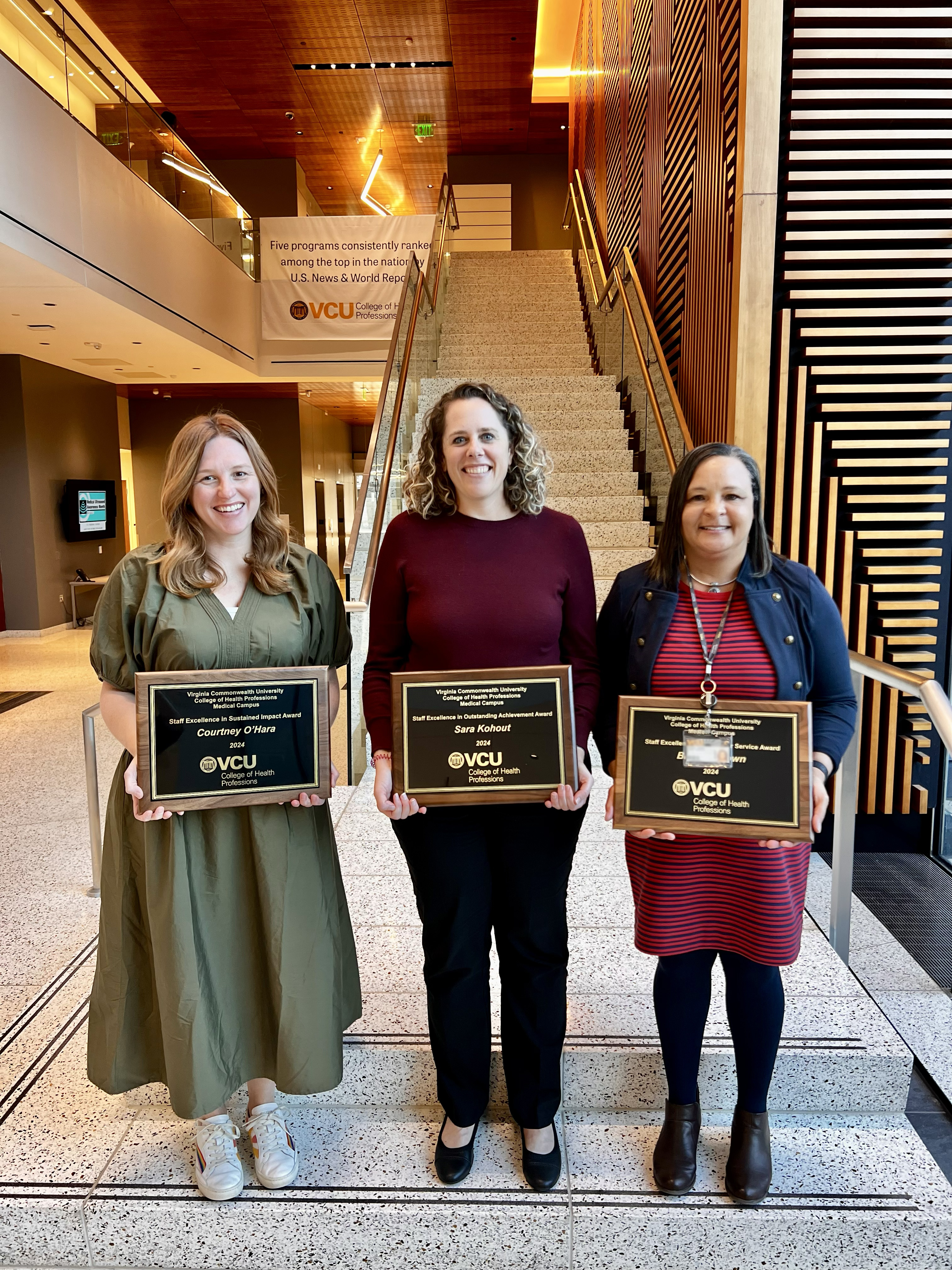 Staff Excellence Award recipients Courtney OHara, Sara Kohout and Brenda Brown